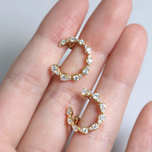 Cupus Jewellery 18K Yellow Gold Sideways Spiral Diamond Hoop Earrings
