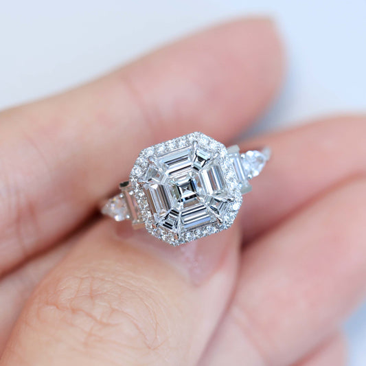Cupus Jewellery 18K White Gold Illusion Asscher Cut Diamond Ring