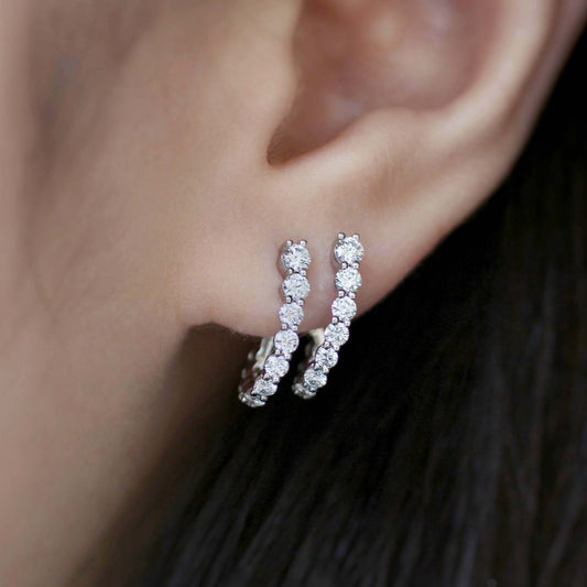 18K White Gold 2 Rows Diamond Earrings