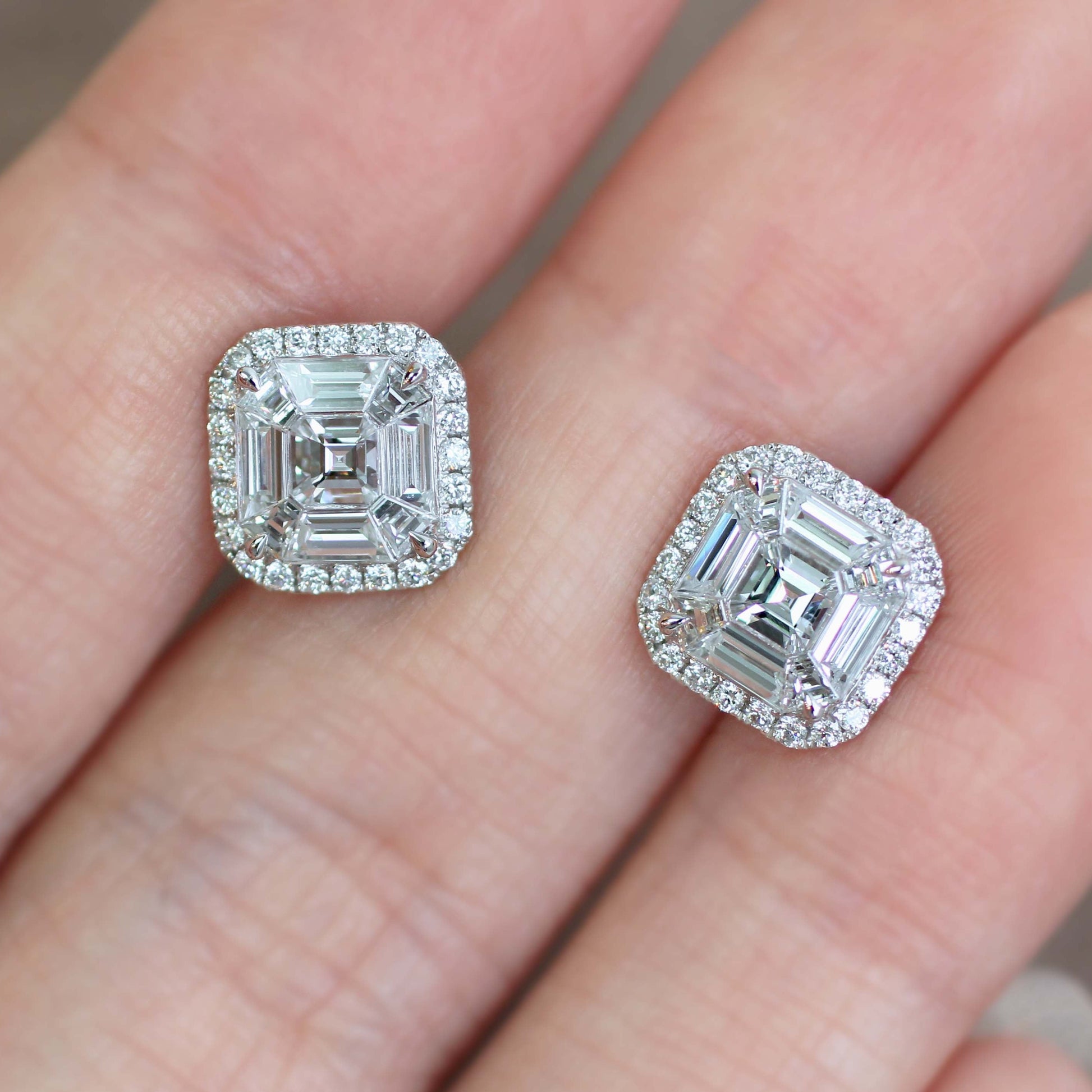 Cupus Jewellery 18K White Gold Illusion Asscher Cut Diamond Earrings